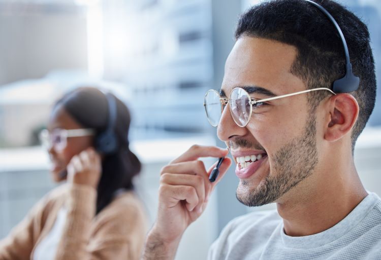 Man wearing phone headset